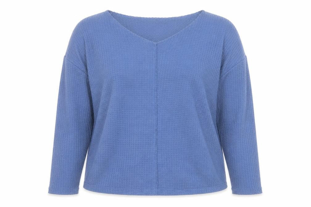 Front view of SHEIN women’s blue v-neck polyester jumper, size L