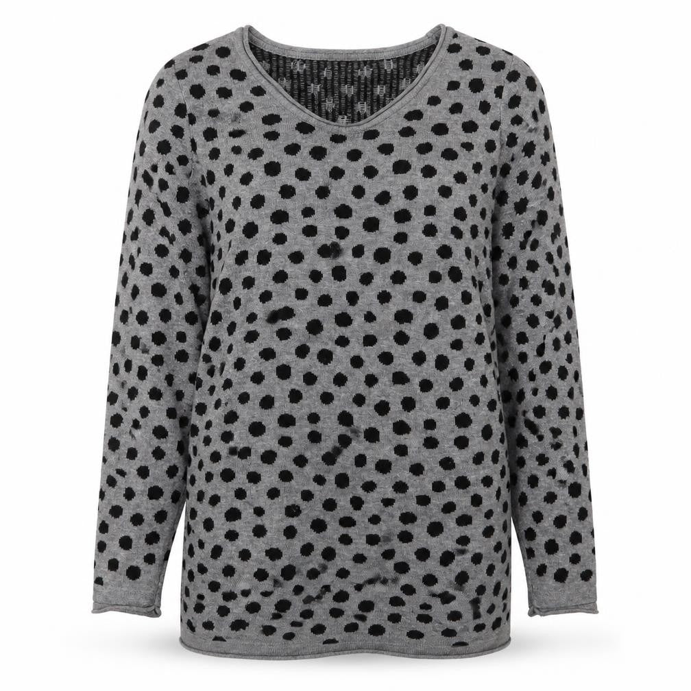 Front view of H&M women’s grey round neck polka dot polyester jumper, size S