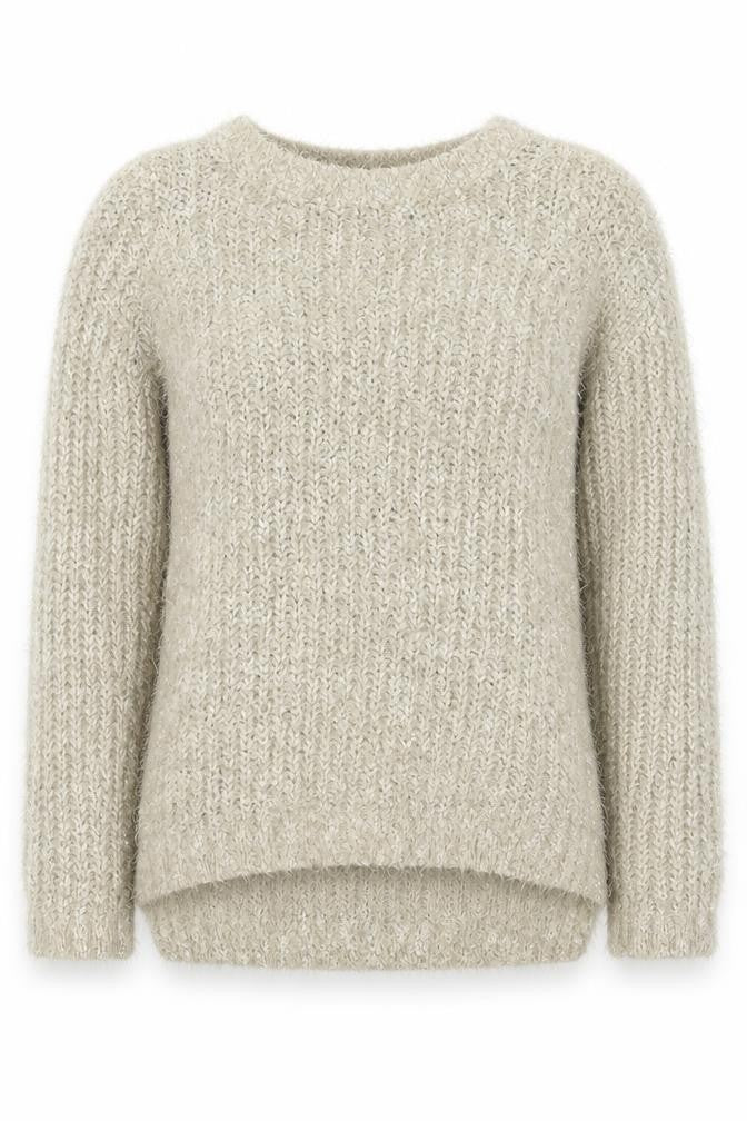 Front view of F&F women’s beige crew neck polyester jumper, size UK 6