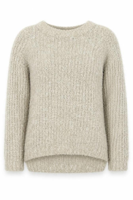 Front view of F&F women’s beige crew neck polyester jumper, size UK 6
