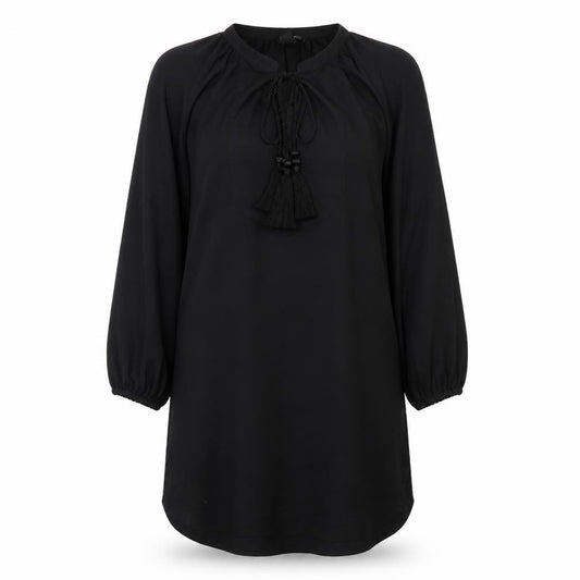Front view of H&M women’s black polyester a-line, size UK 10, crew neck tie