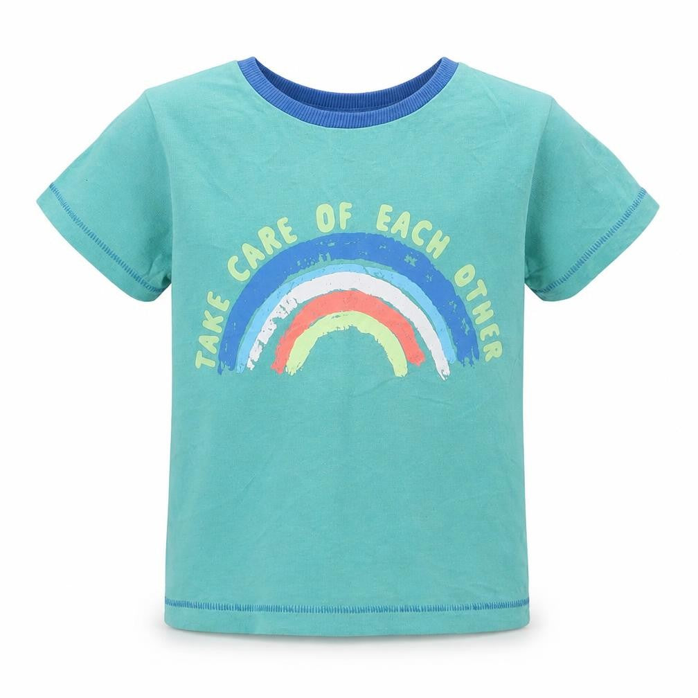 Front view of Marks & Spencer boys’ blue cotton basic t-shirt, size 3-4, years crew neck pullover