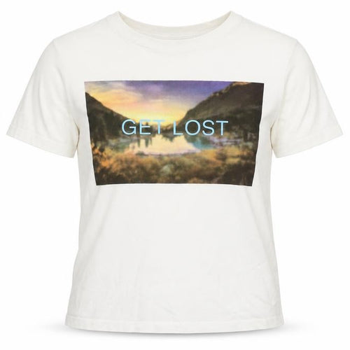 Pieces Womens White  Polyester Jersey T-Shirt Size XS Round Neck - Get lost