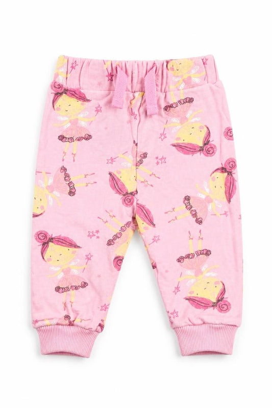 Front view of Studio girls’ pink 100% cotton jogger trousers, size 6-9, months drawstring - fairy