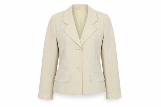 Front view of BHS women’s beige jacket blazer, size UK 8, button