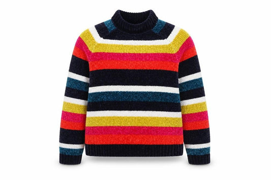Front view of Very women’s multicoloured high neck striped polyester jumper, size UK 8