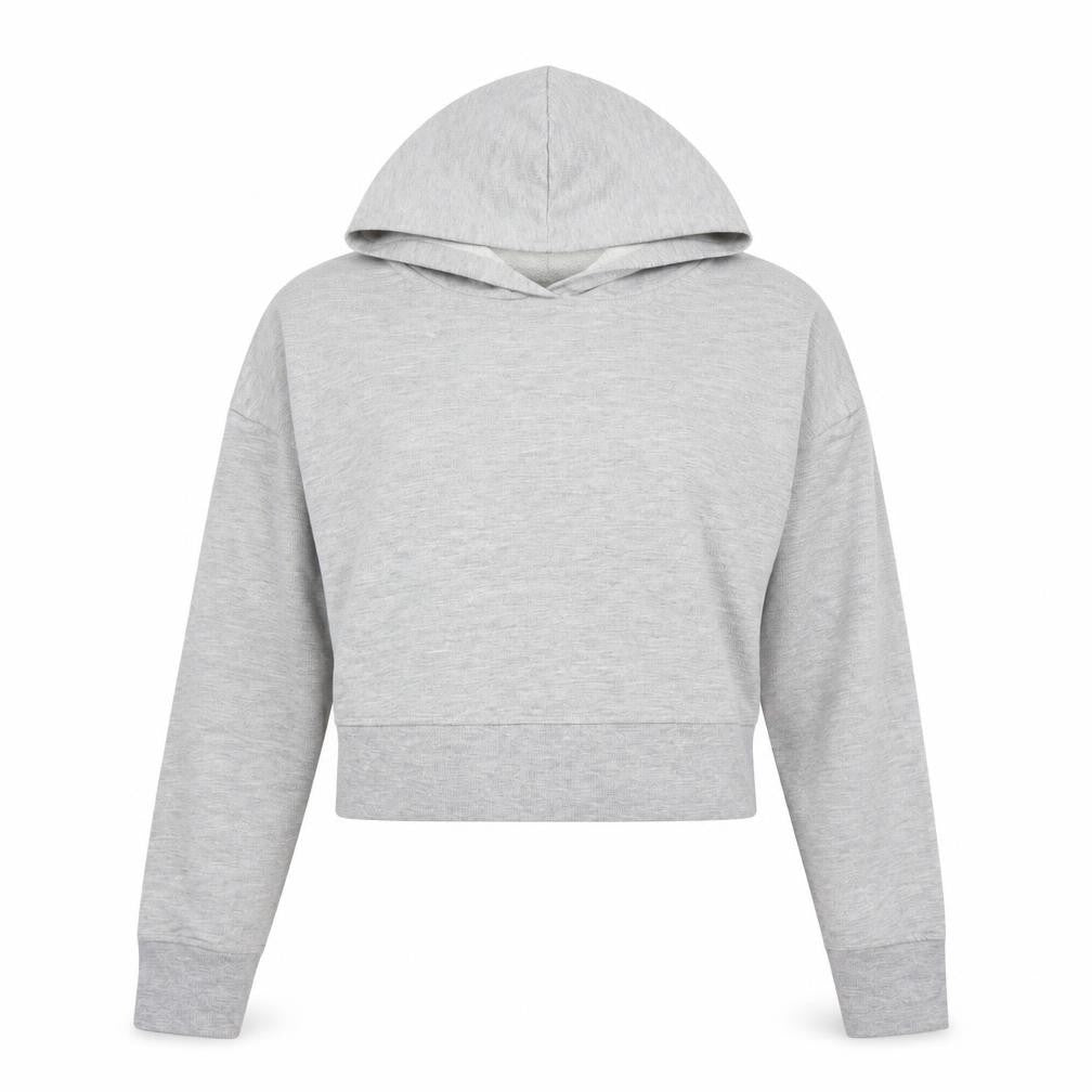 Front view of MRP women’s grey cotton pullover hoodie, size M, pullover