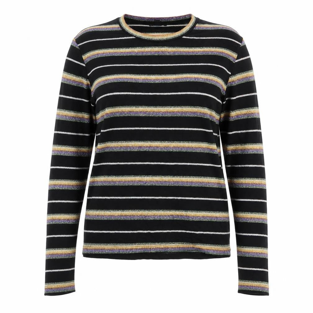 Front view of Topshop women’s multicoloured crew neck striped viscose jumper, size UK 12