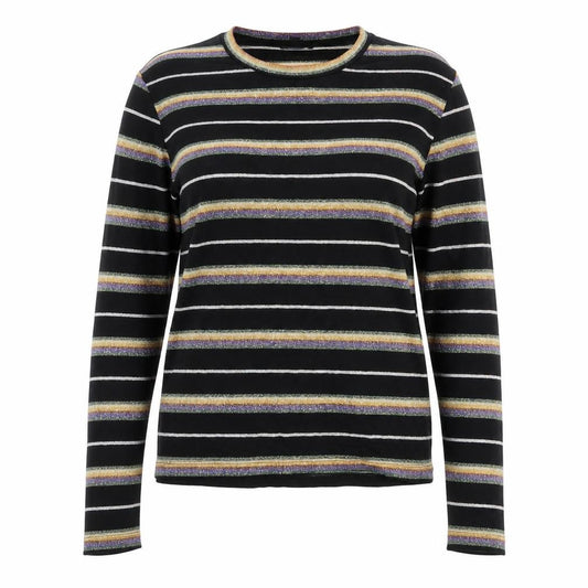 Front view of Topshop women’s multicoloured crew neck striped viscose jumper, size UK 12