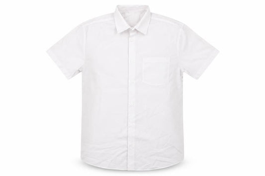 Front view of George boys’ white polyester basic button-up, size 13-14, years collared button