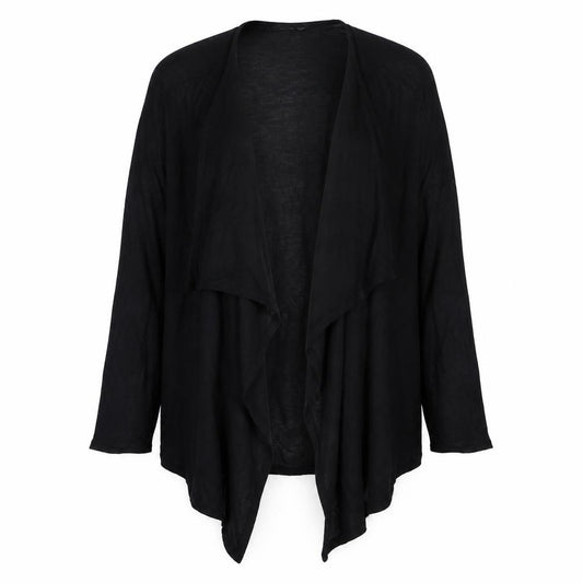 Front view of BHS women’s black round neck polyester cardigan jumper, size UK 12
