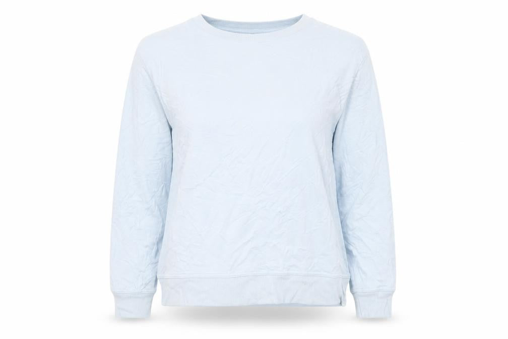 Front view of F&F women’s blue viscose pullover sweatshirt, size UK 10, pullover