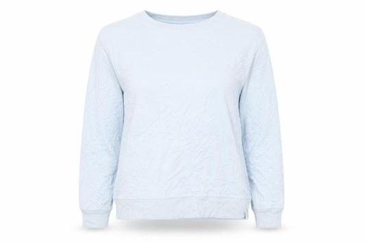 Front view of F&F women’s blue viscose pullover sweatshirt, size UK 10, pullover