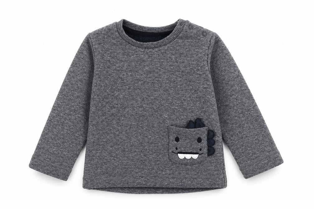 Front view of George boys’ grey polyester jumper, size 6-9, months pullover - monster
