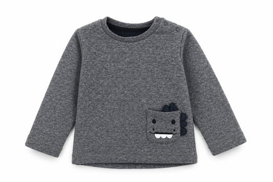 Front view of George boys’ grey polyester jumper, size 6-9, months pullover - monster