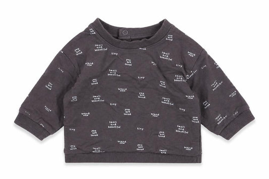 Front view of Mothercare boys’ grey cotton jumper, size 0-3, months pullover - slogan