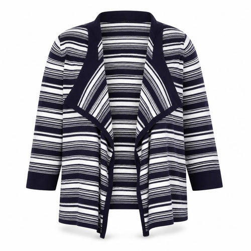 BM Womens Black Square Neck Striped Cotton Cardigan Jumper Size M