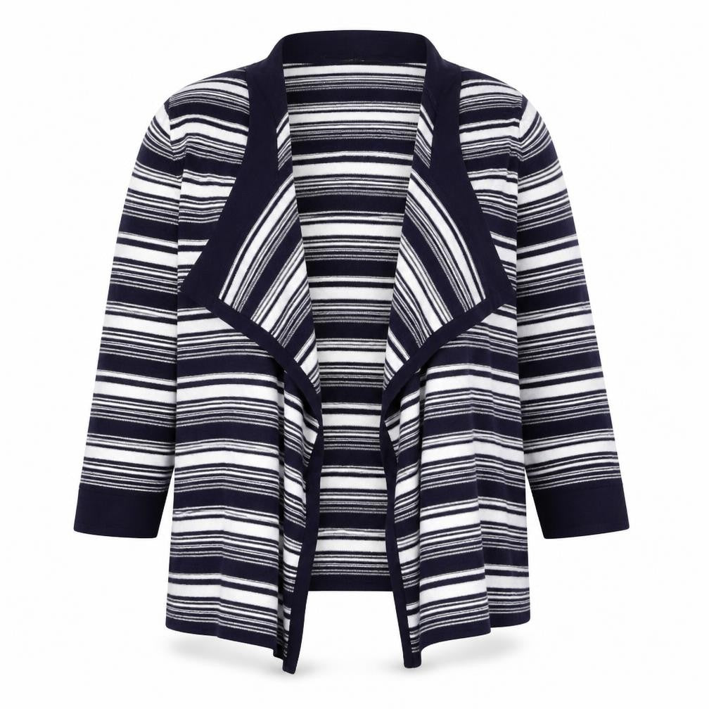 BM Womens Black Square Neck Striped Cotton Cardigan Jumper Size M