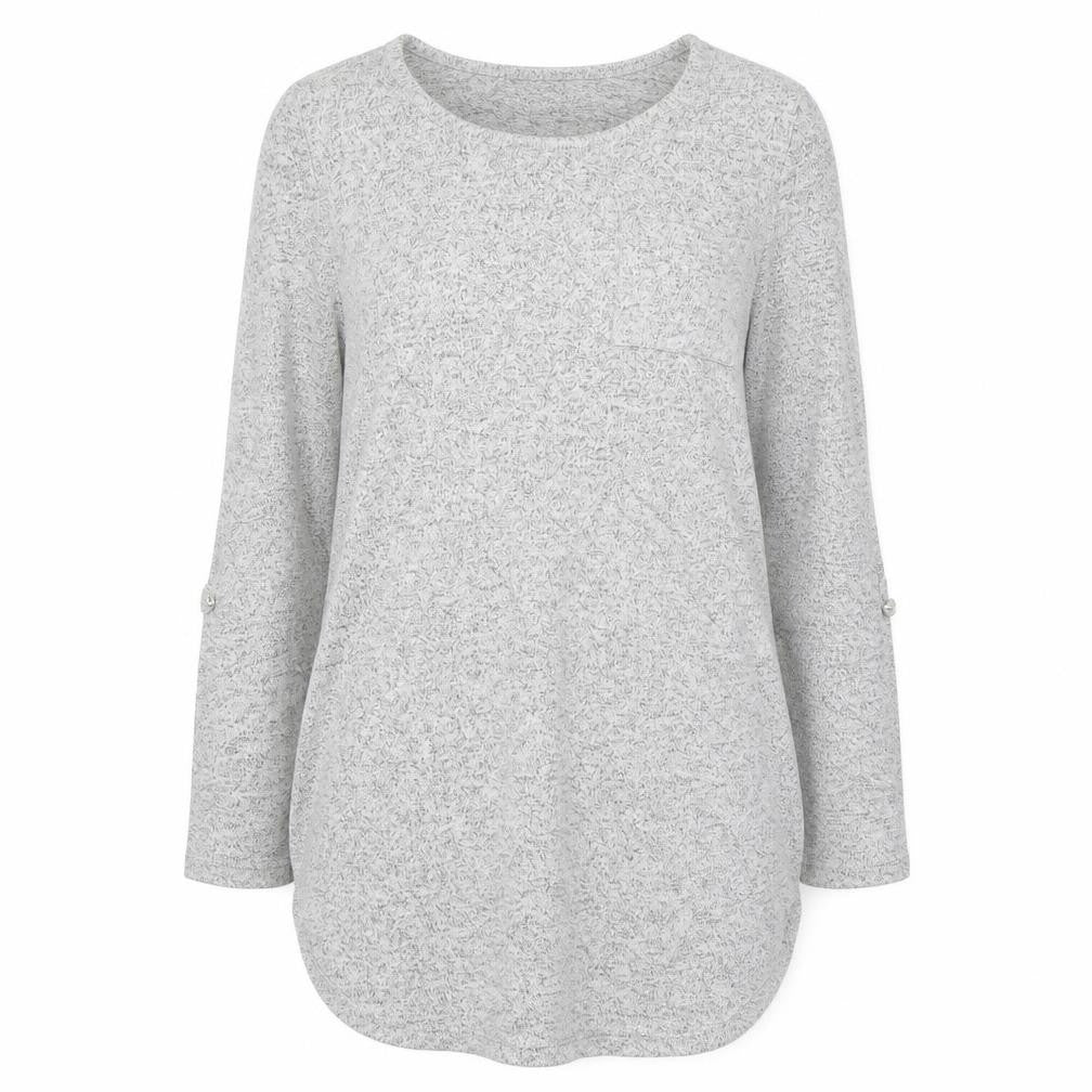 Front view of Primark women’s grey round neck viscose jumper, size UK 6