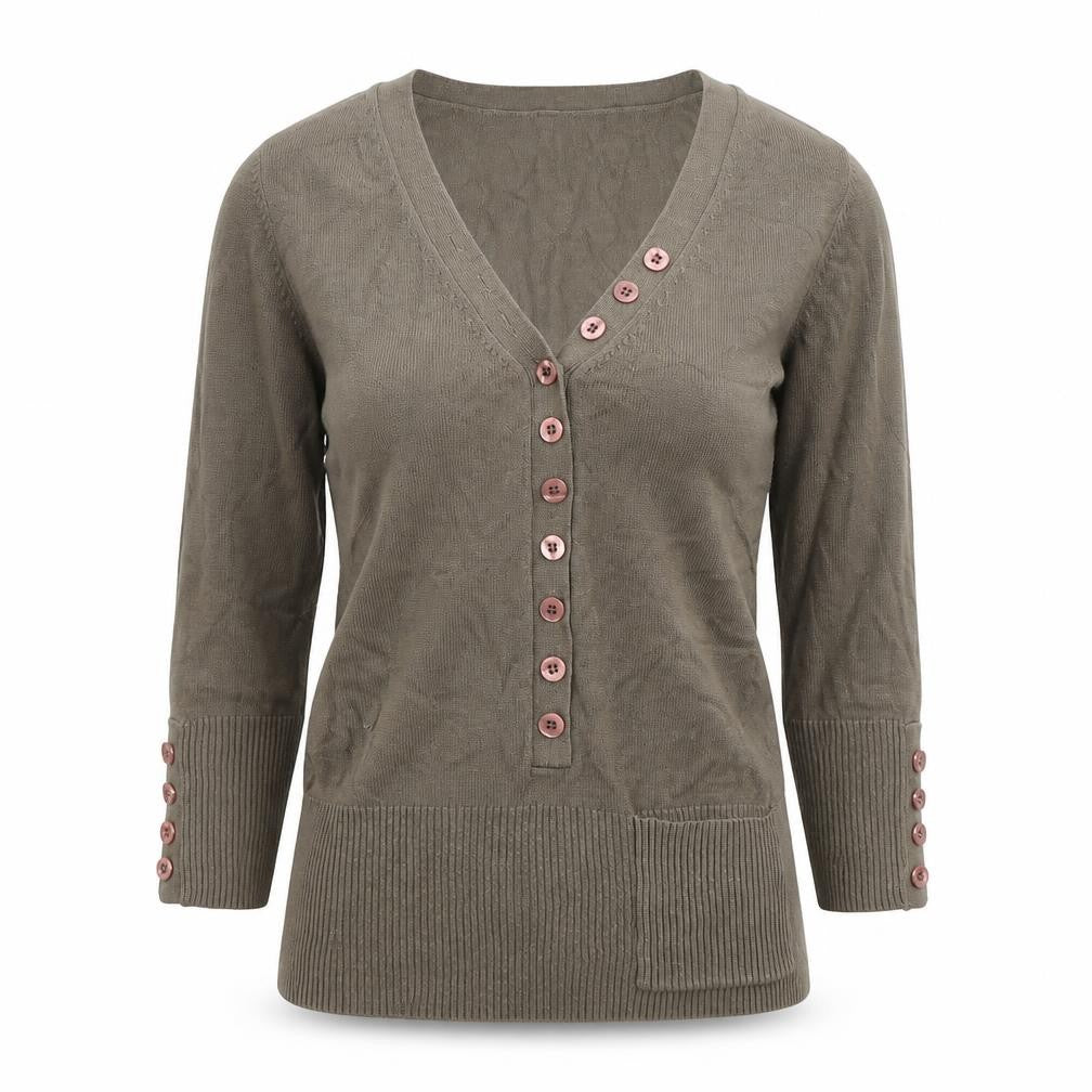 Front view of Part Two women’s green v-neck viscose jumper, size S