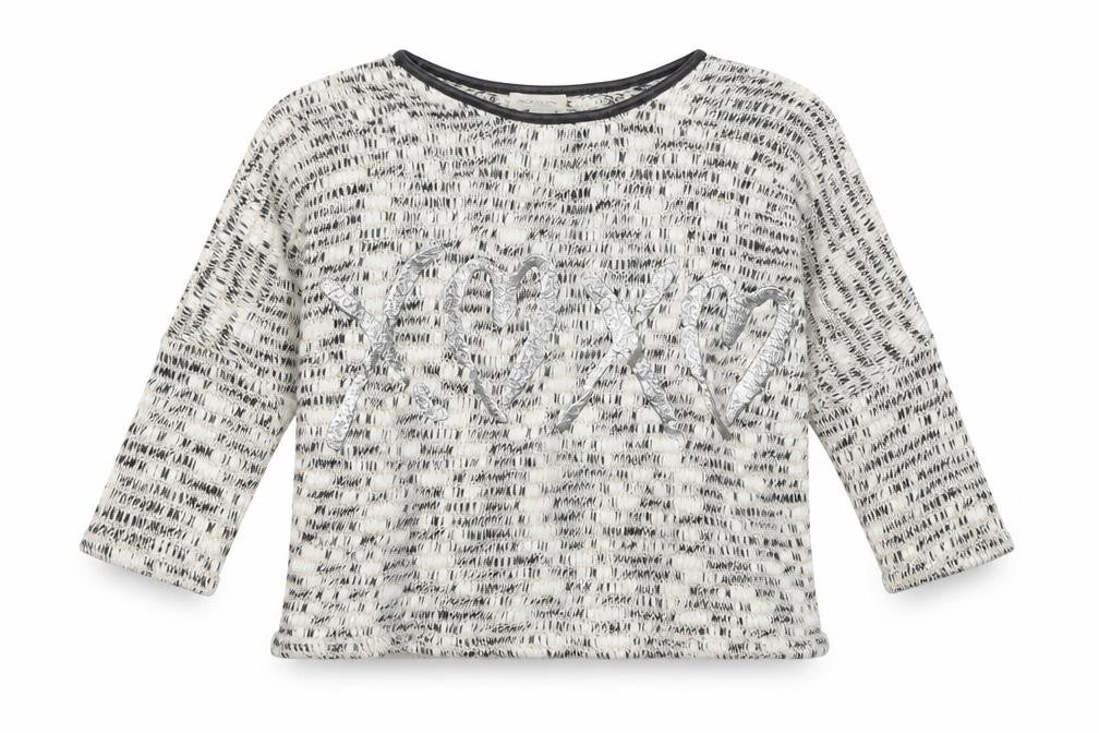 Front view of River Island girls’ multicoloured round neck acrylic jumper, size 9-10, years