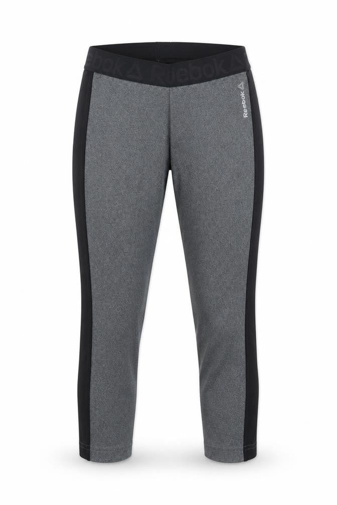 Front view of Reebok women’s multicoloured polyester compression leggings, size XS, 19-inch leg regular