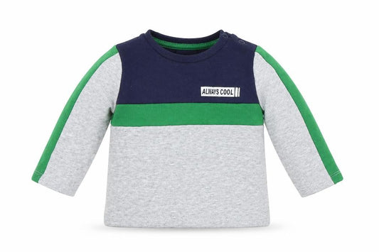 Front view of F&F boys’ grey cotton jumper, size 3-6, months