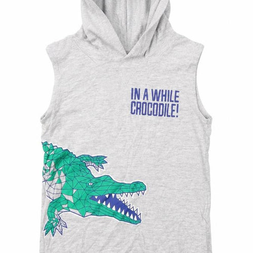Kids Boys Grey  Cotton Pullover Hoodie Size 6 Years   - Dinosaurs