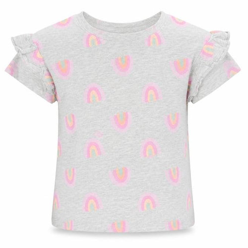 Primark Girls Grey Geometric Cotton Basic T-Shirt Size 6-7 Years Round Neck Push Lock