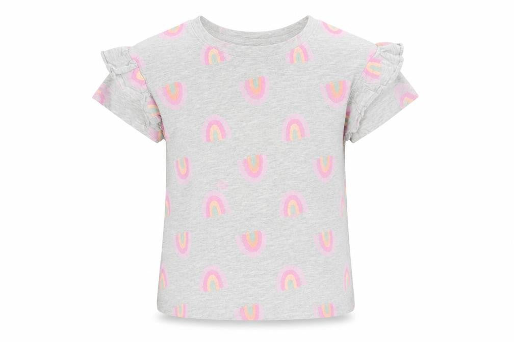 Primark Girls Grey Geometric Cotton Basic T-Shirt Size 6-7 Years Round Neck Push Lock