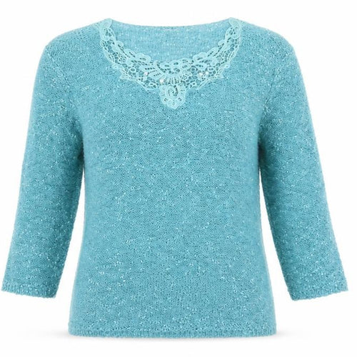 Bm Collection Womens Green Scoop Neck  Polyester Pullover Jumper Size M   - Lace Detail