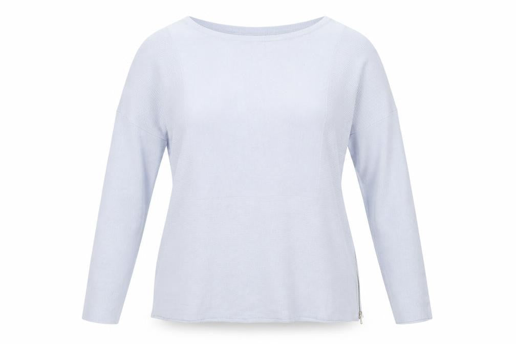 Front view of Atmosphere women’s blue boat neck viscose jumper, size UK 10