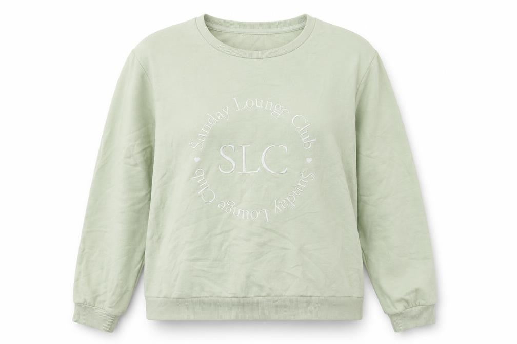 Front view of New Look women’s green polyester pullover sweatshirt, size UK 12, pullover - sunday lounge club