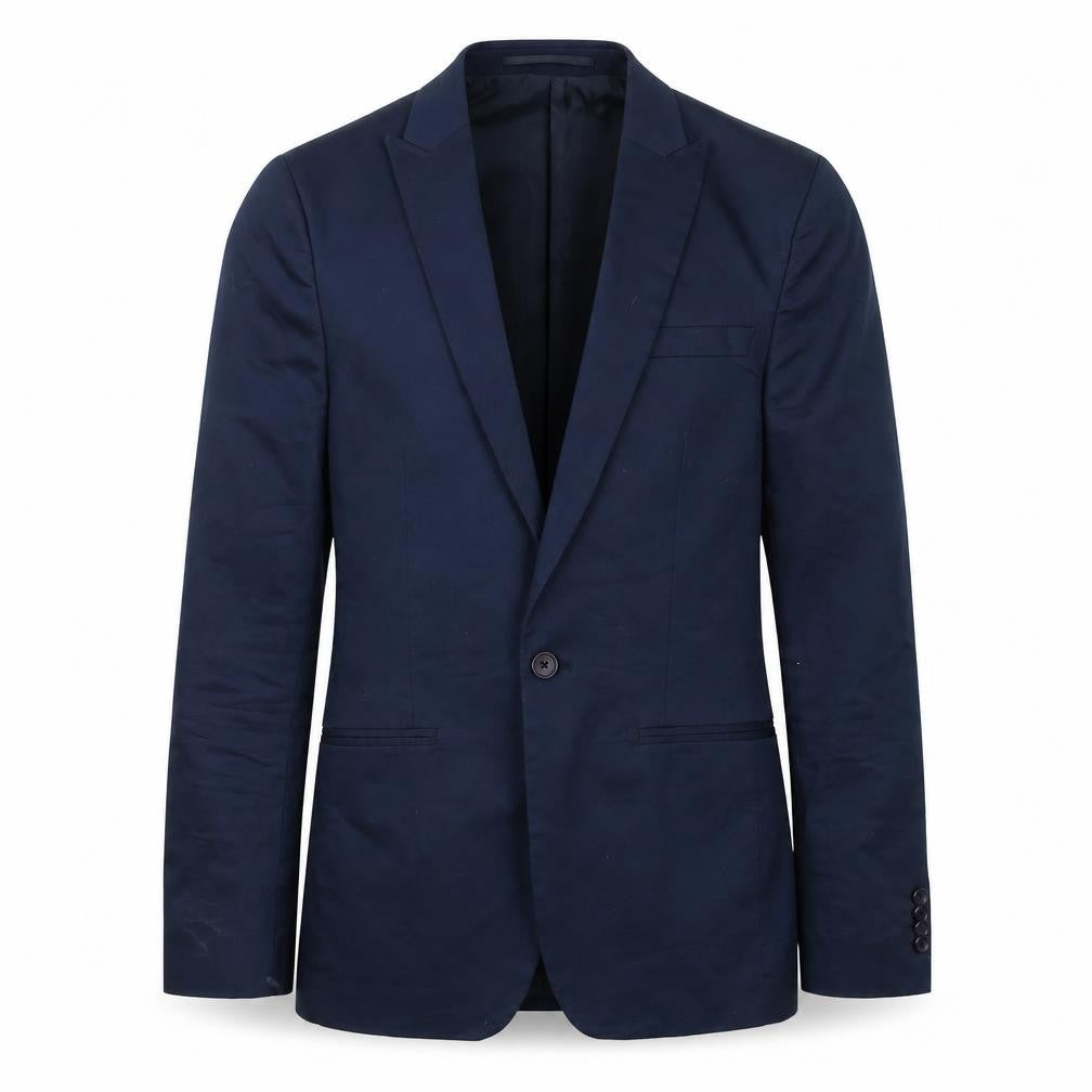 Front view of ASOS men’s blue cotton jacket suit jacket, size 34