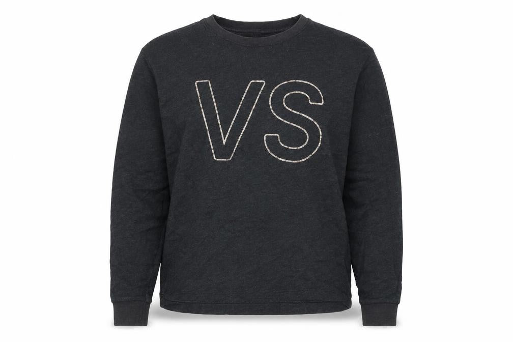 Front view of Victoria Sport women’s grey cotton pullover sweatshirt, size M, pullover