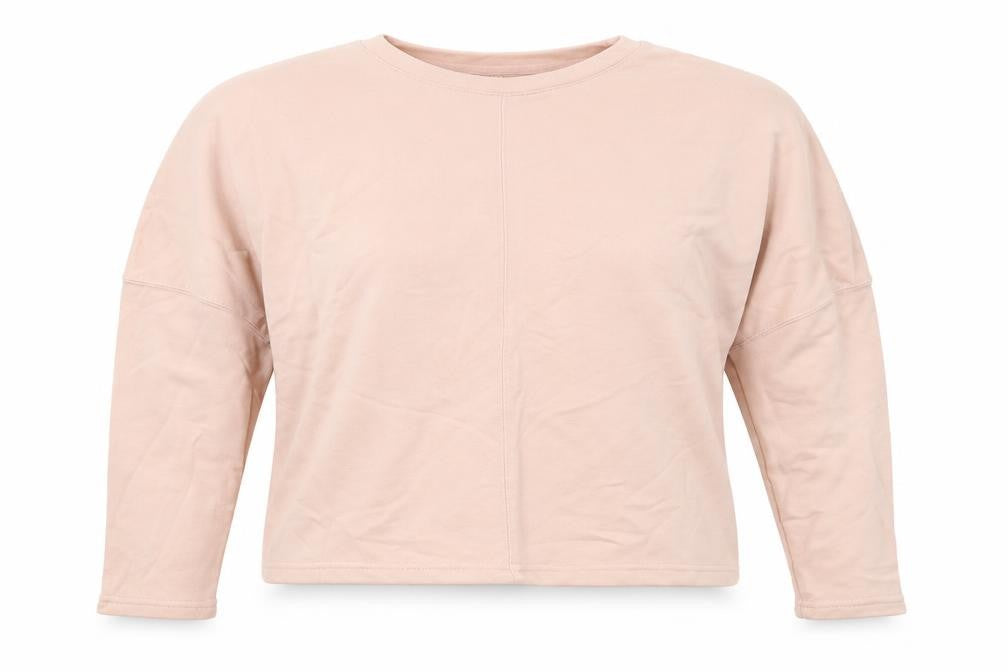 Front view of New Look women’s pink cotton pullover sweatshirt, size UK 10, pullover