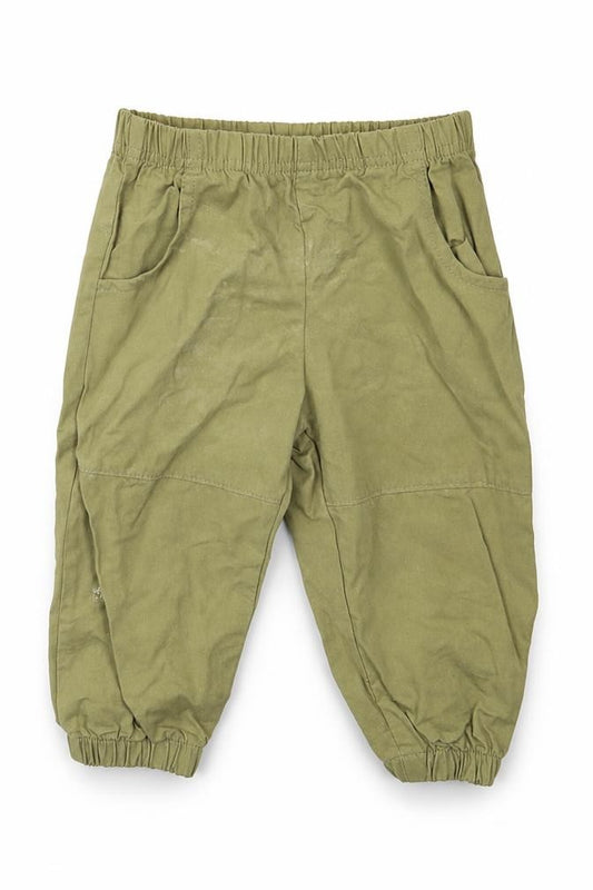 Front view of SHEIN boys’ green cotton cargo trousers, size 9, months