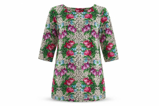 Front view of Next women’s multicoloured floral viscose mini, size UK 12, scoop neck