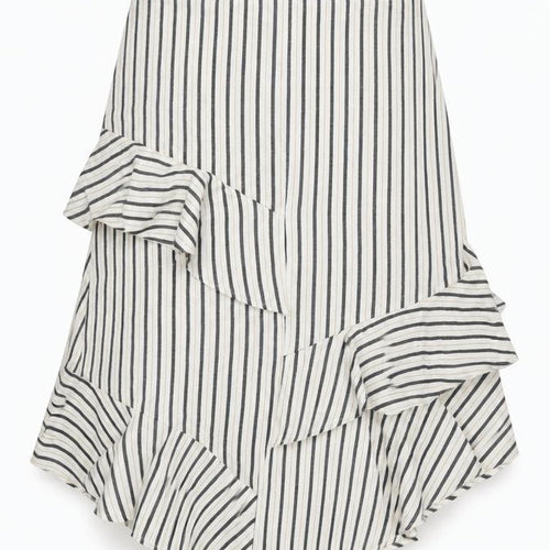 Marks and Spencer Womens Beige Striped Flax Swing Skirt Size 10   Zip