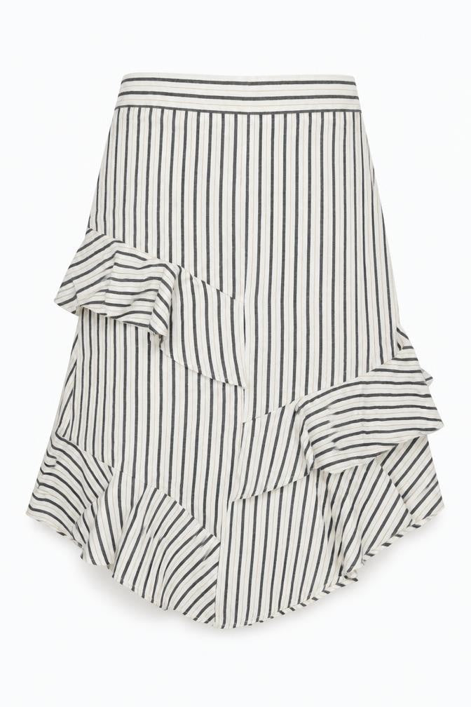Marks and Spencer Womens Beige Striped Flax Swing Skirt Size 10   Zip