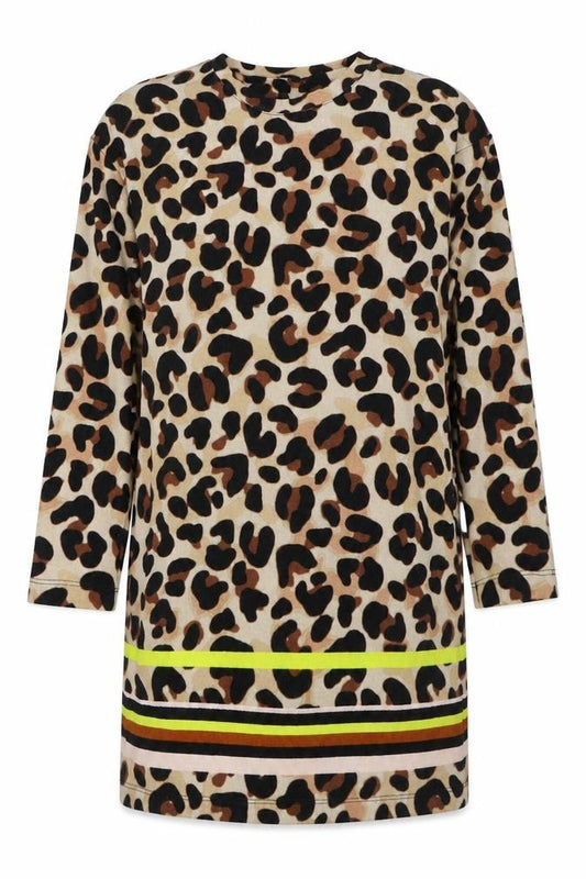 Front view of F&F women’s beige animal print polyester jacket dress, size UK 12, round neck pullover