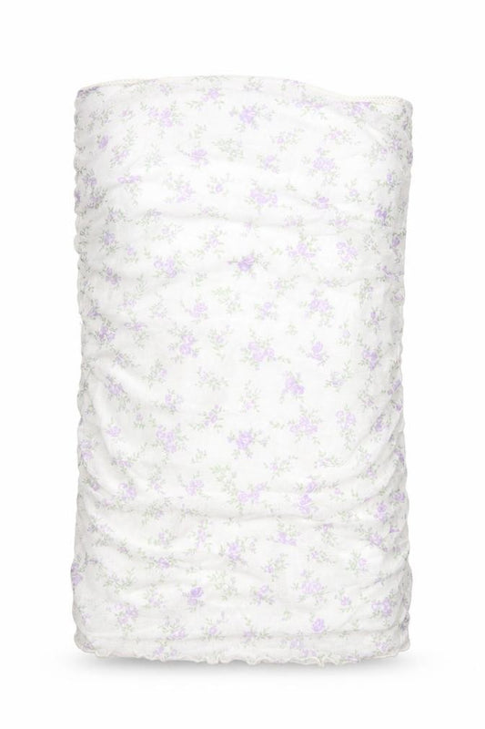 Front view of ASOS women’s white floral nylon camisole blouse, size UK 6, off the shoulder