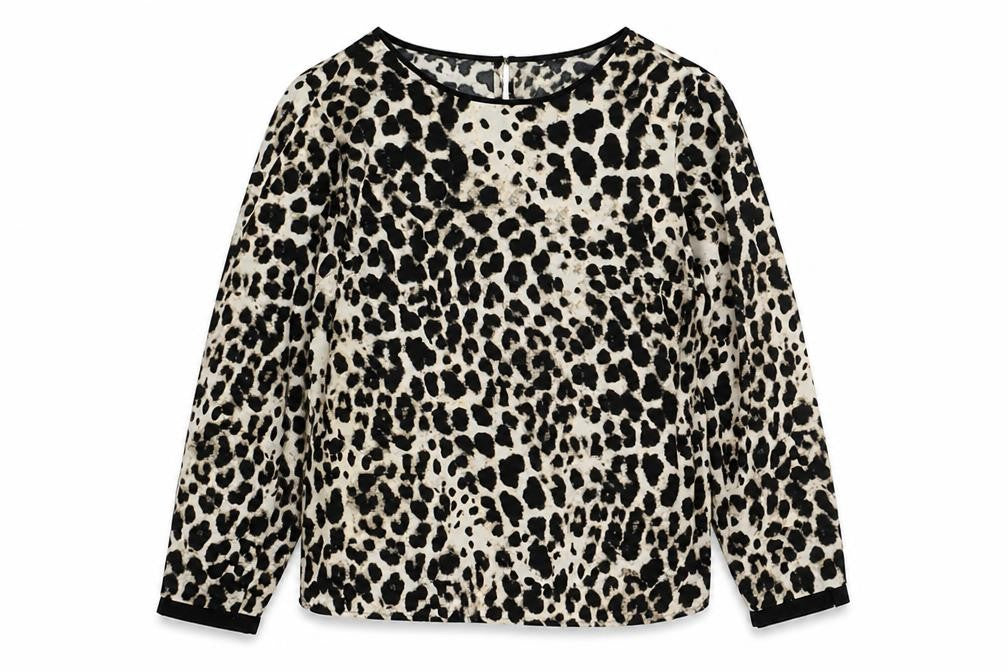 Dunnes Womens Beige Animal Print Polyester Basic Blouse Size 12 Round Neck