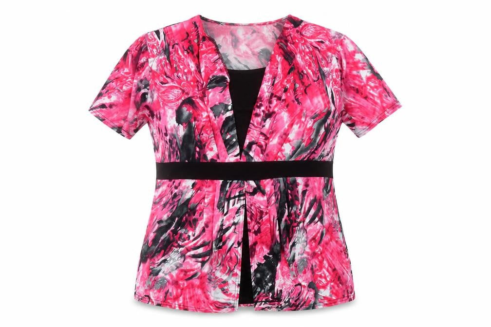 Front view of Bassini women’s pink polyester basic t-shirt, size M, round neck