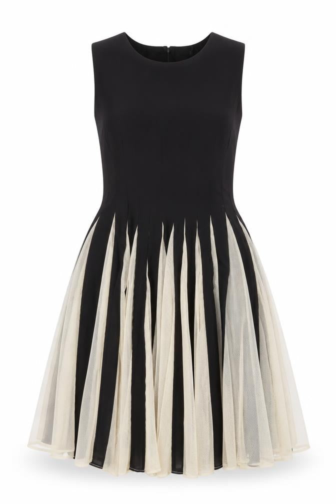 Front view of ASOS women’s black polyester fit & flare, size UK 10, round neck button