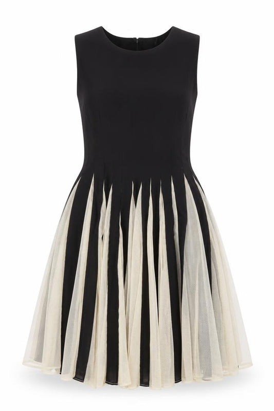Front view of ASOS women’s black polyester fit & flare, size UK 10, round neck button