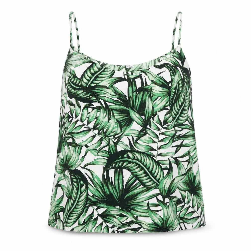 Front view of Divided women’s green floral viscose basic tank, size UK 10, round neck