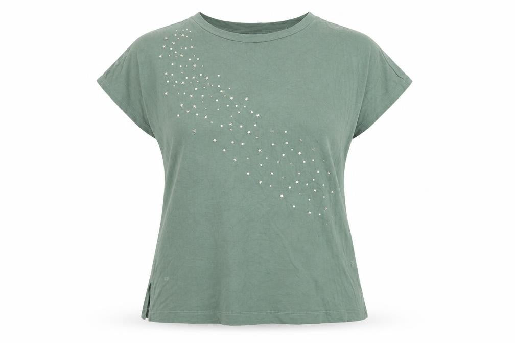 Front view of Next women’s green viscose basic t-shirt, size UK 6, round neck