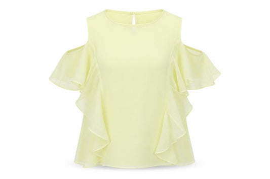 Front view of H&M women’s green polyester basic blouse, size UK 8, round neck