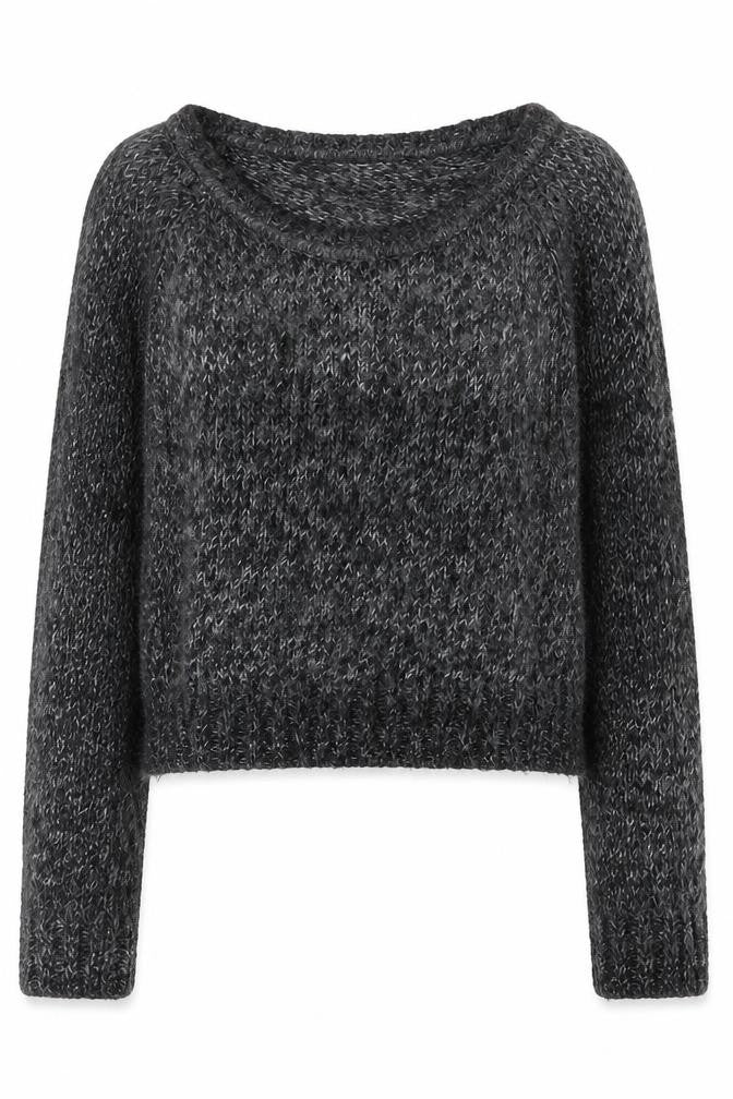 Front view of H&M women’s grey scoop neck acrylic jumper, size UK 8